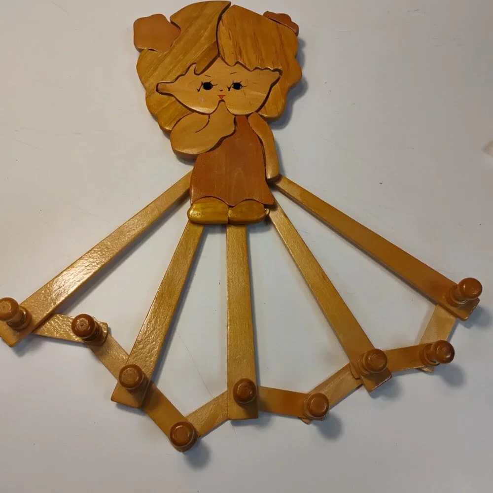 Vintage Wooden Accordion Peg Rack | Girl Wall Hanger | Child’s Room